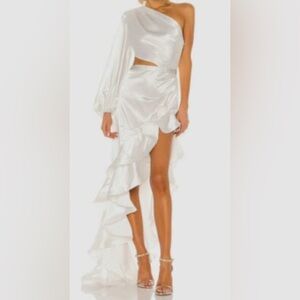 Bronx and Banco Monica One-Sleeve Asymmetric Ruffle Gown